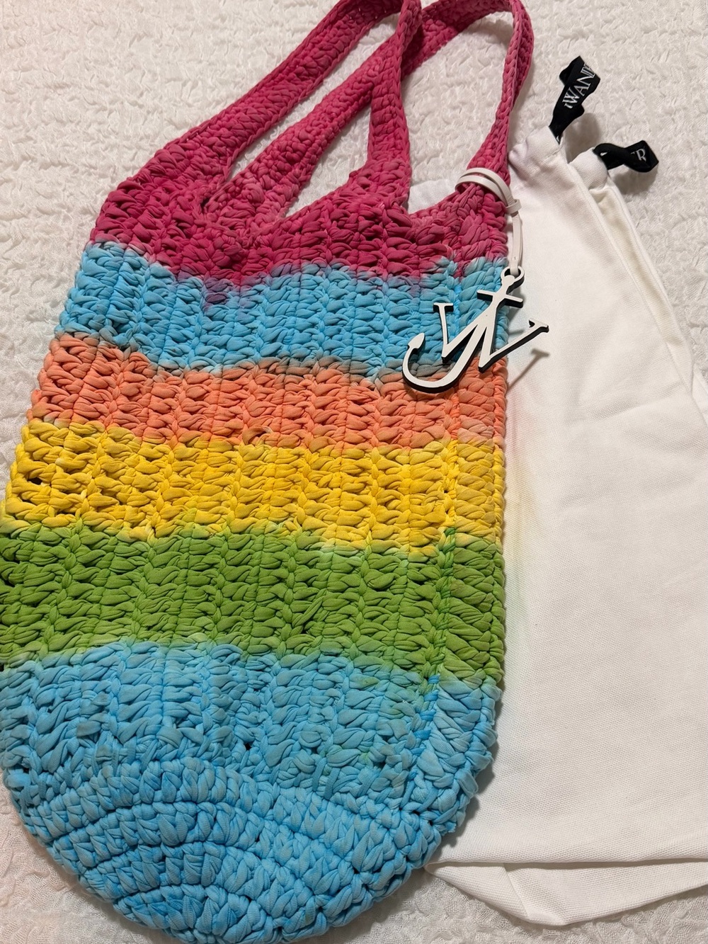JW Anderson Crochet Tote Bag in Pink, Blue, Orange, Yellow, Green